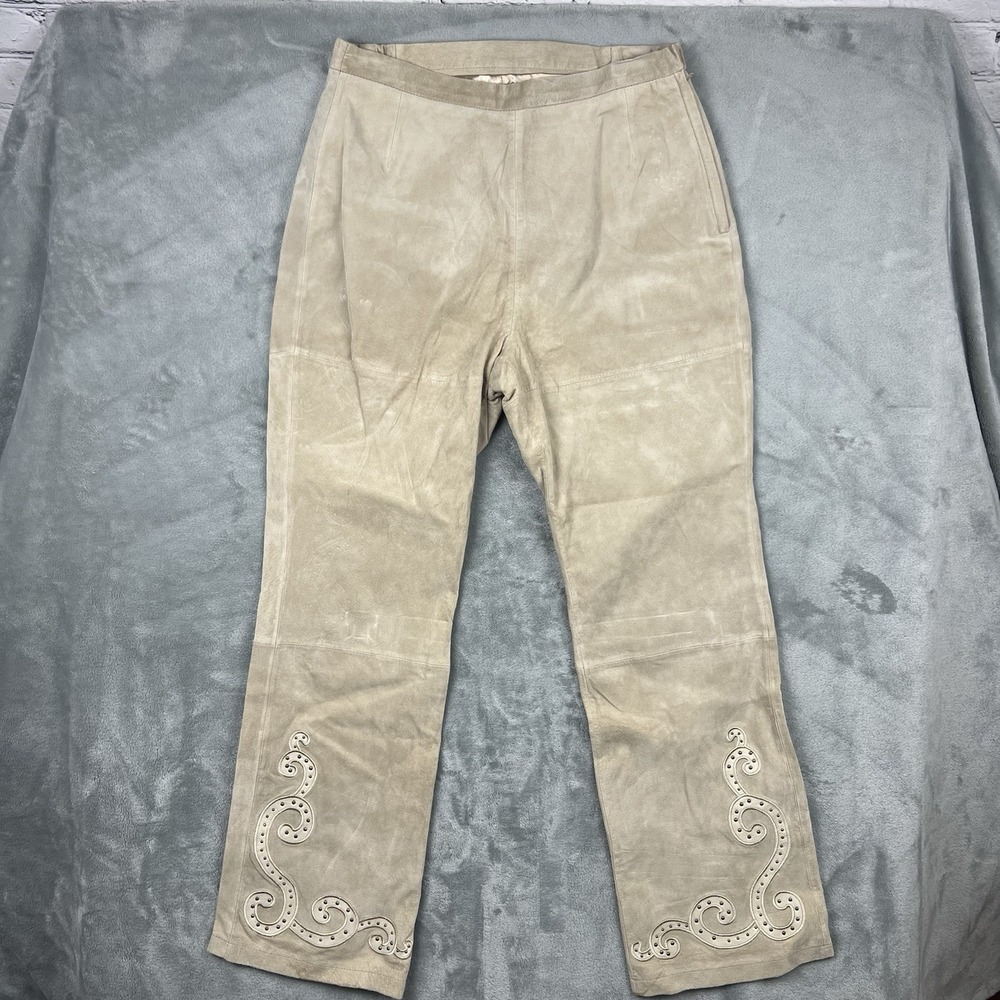 VTG Pamela McCoy Tan Leather Suede‎ Straight Leg Pants Womens Medium 90s Western